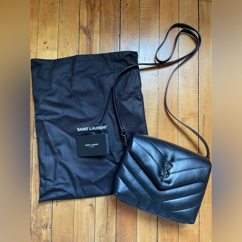 Yves Saint Laurent Calfskin Y Quilted Monogram Toy Loulou Crossbody Bag Black